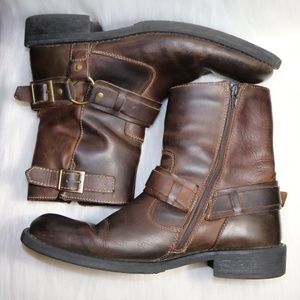 Natha Sz 10 Brown Leather Zip Ankle Moto Boots